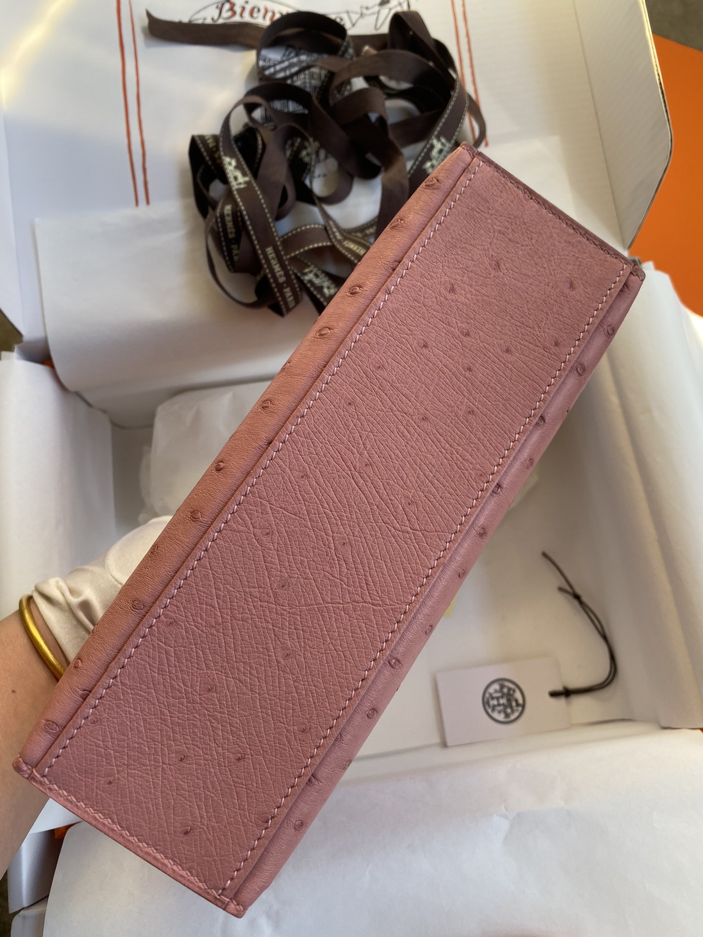 Hermes Mini Kelly Pochette 22cm Bag In Pink Ostrich Leather